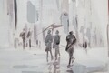 Tablou decorativ Tram -A, Mauro Ferretti, 80x80 cm, canvas pictat manual, multicolor