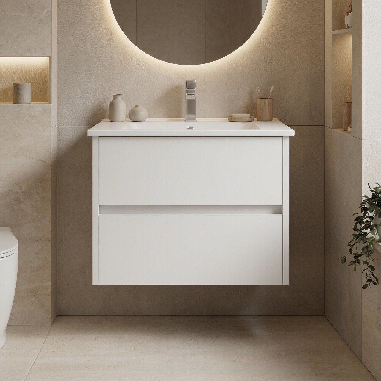 Dulap de baie cu chiuvetă, Hanah Home, Side 65 v2, Alb mat