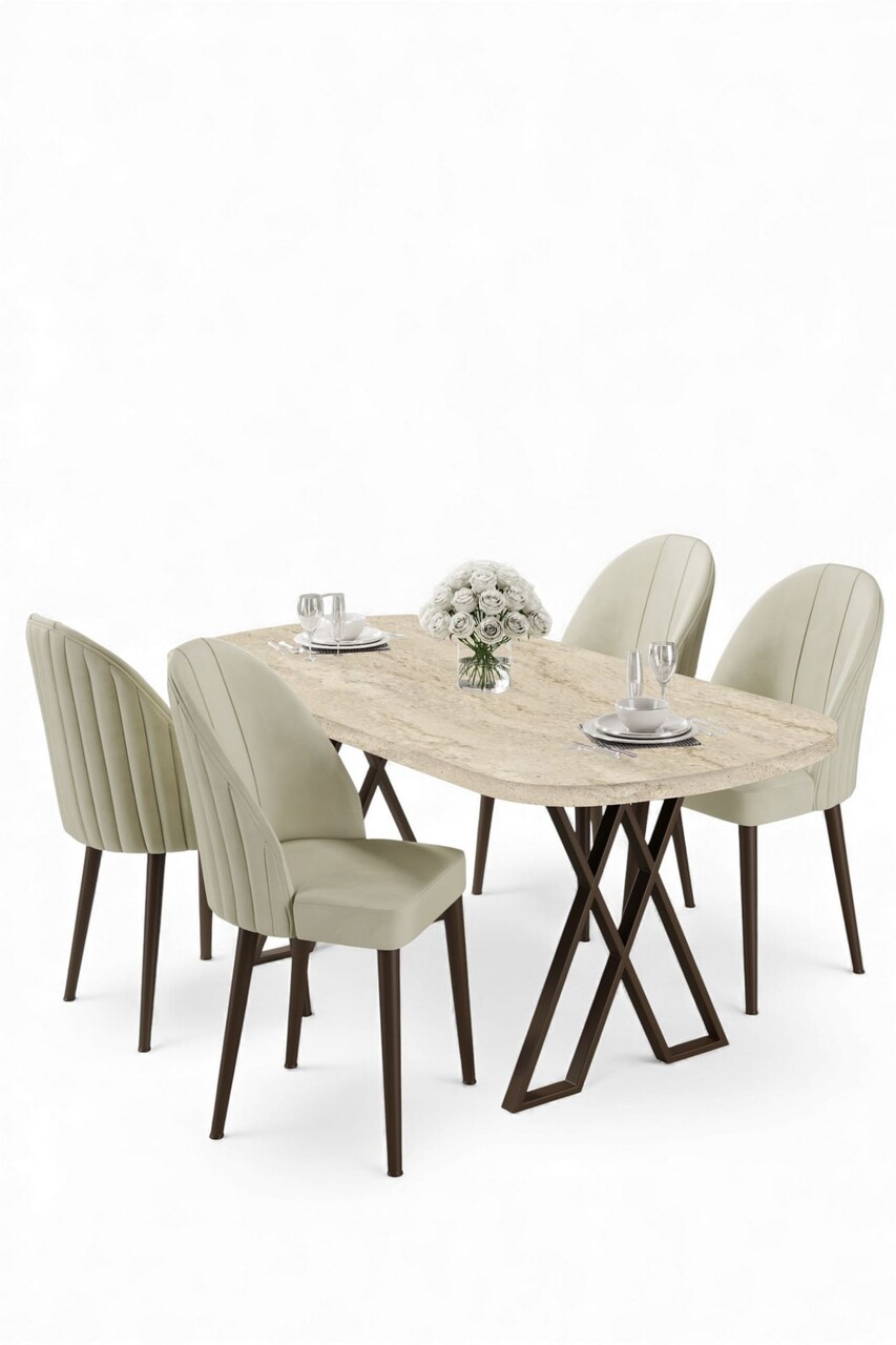 Set masă și scaune (5 bucăți), Hanah Home, Kaye, Travertin / Crem - view 2