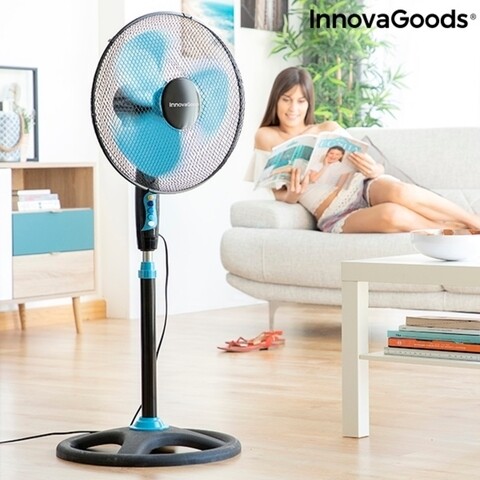 Ventilator cu picior InnovaGoods, Ø 40×100 cm, 50W, negru/albastru InnovaGoods imagine noua 2022