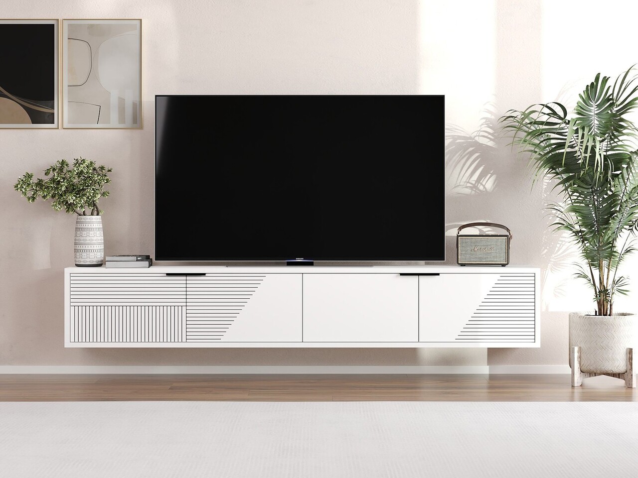 Comoda TV, Odessa, Parla, 180x30x30 cm, Alb