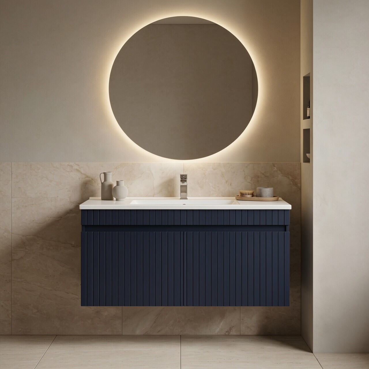 Dulap de baie cu chiuvetă, Hanah Home, Tivoli 100, Albastru marin mat