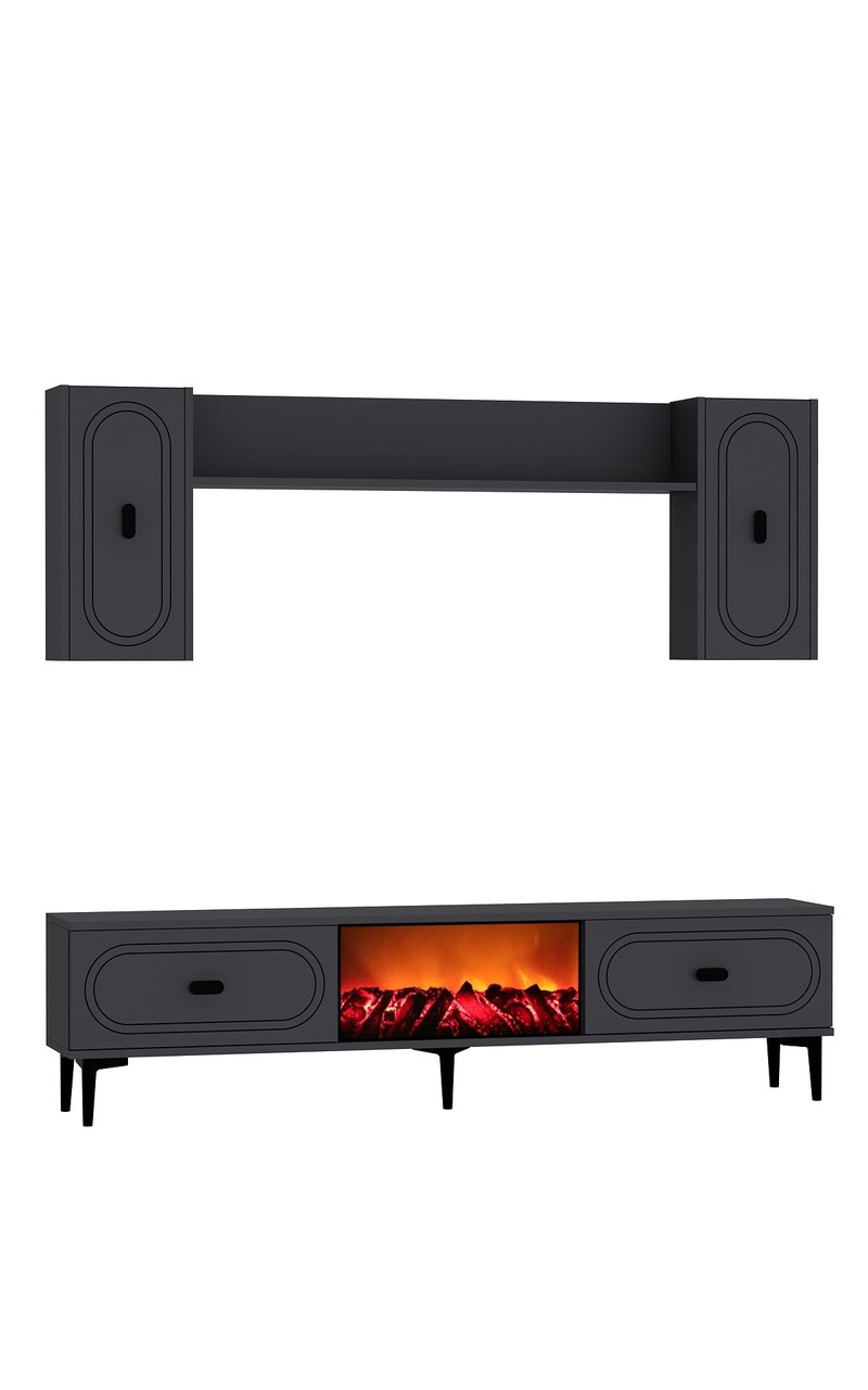 Comoda TV, Hanah Home, Weny Bohem Fireplace, 150x44.6x29.6 cm, PAL , Antracit - imagine 4