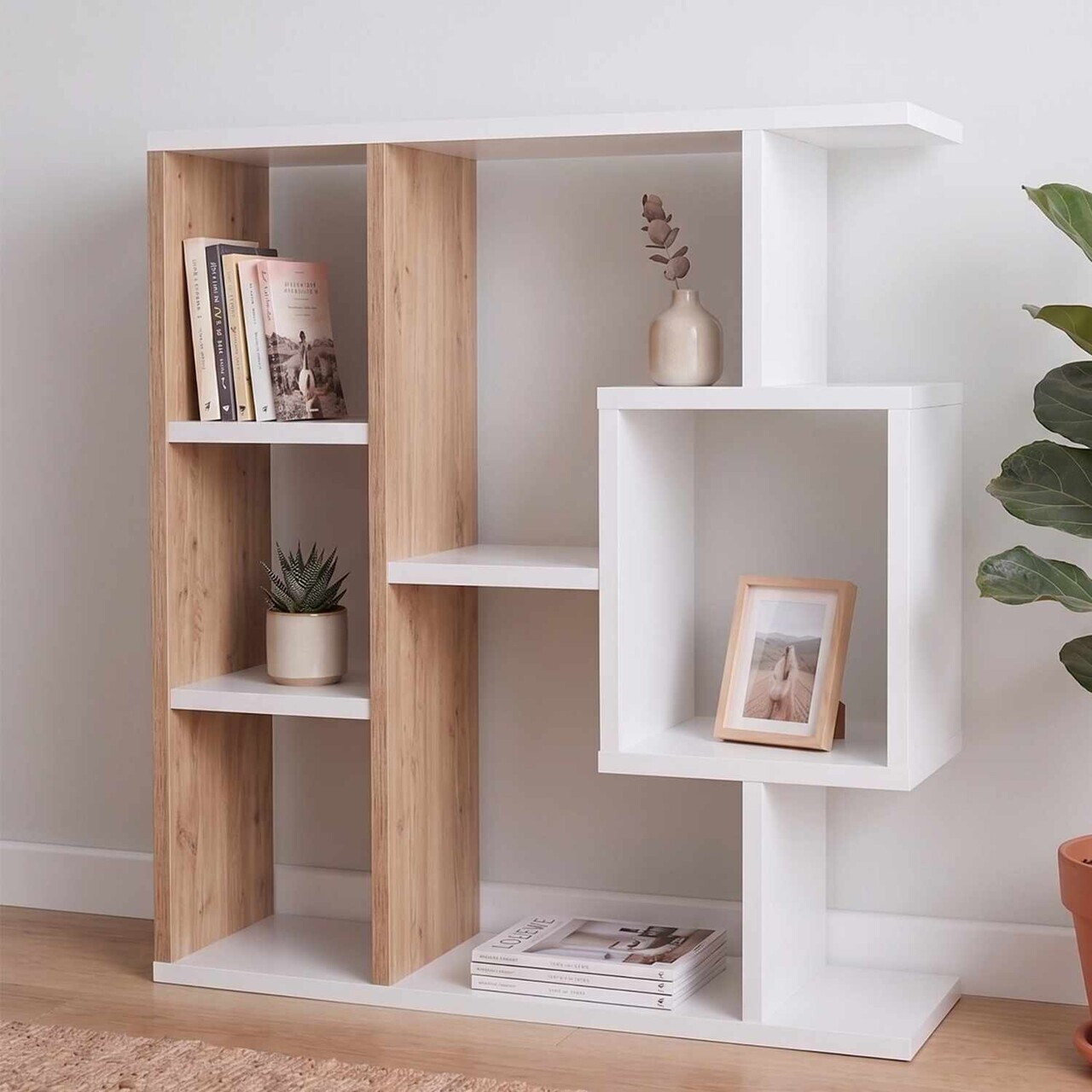 Corp biblioteca, Hanah Home, Yegane, 70.9x74.5x19.7 cm, Pin Atlantic / Alb — imaginea 5