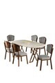 Set masa si scaune (7 piese), Hanah Home, Flori, Travertin / Aspect de lemn / Gri