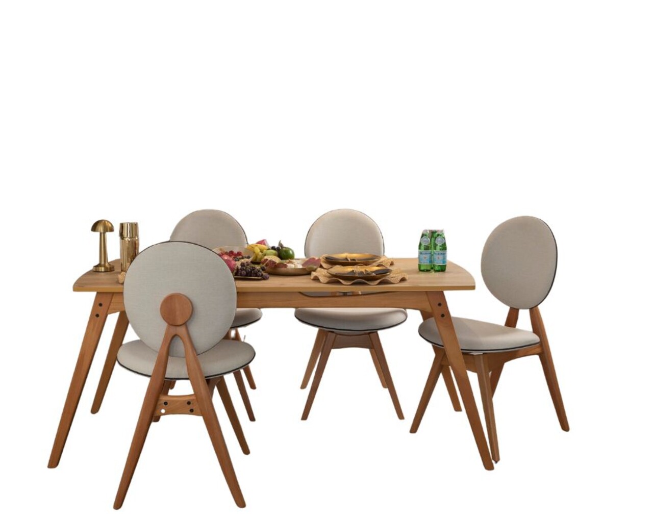 Set masa si scaune, 5 piese, Hanah Home, Touch (4S), Lemn, Stejar / Bej - view 9