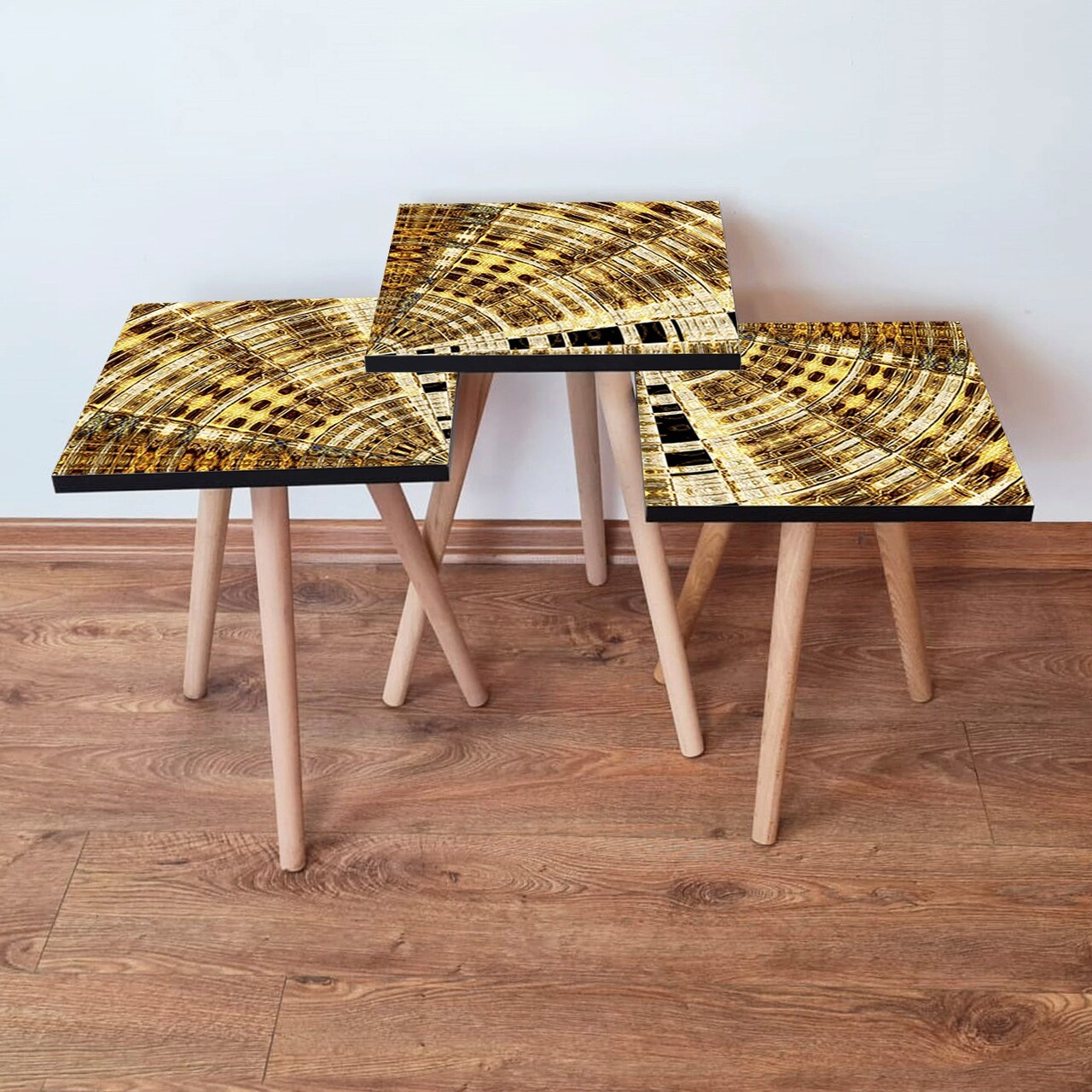 Set masute 3 piese, Leona, 3SHP142, Auriu/Maro
