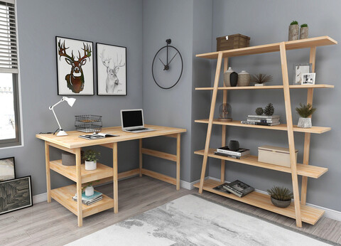 Set birou si biblioteca, woodface, softcity, 120x75x55 cm, lemn, natural