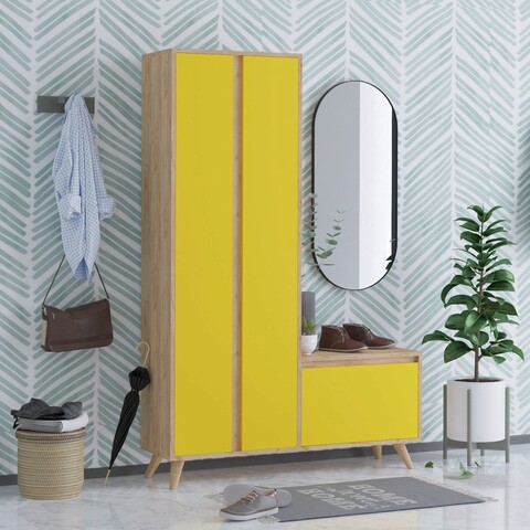 Cuier de perete, mod design, utta, 120x182x35 cm, stejar / galben
