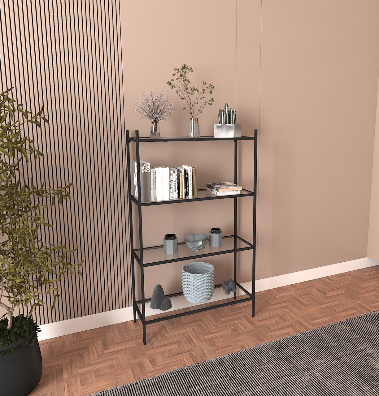 Corp biblioteca, Caliente, Marta, 80x126x30 cm, GEAM SECURIZAT, Negru - 2 | YEO