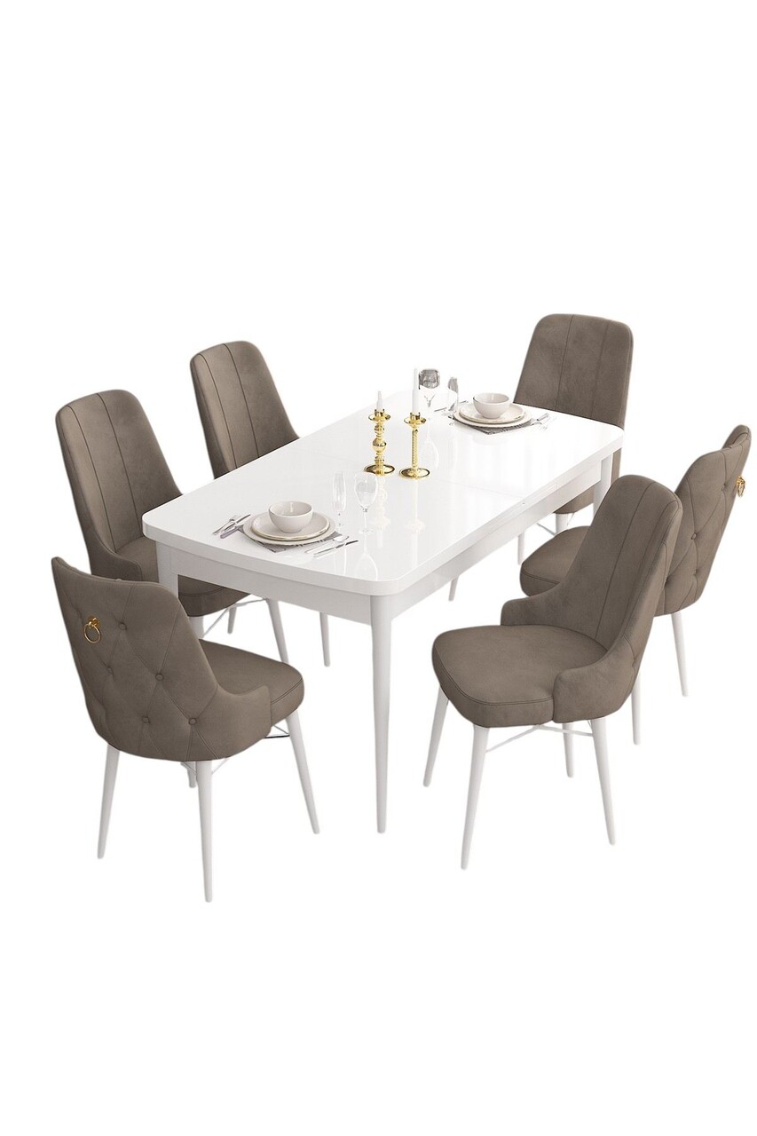 Set masa extensibila si scaune, Hanah Home, Are, Alb / Cappuccino - view 2