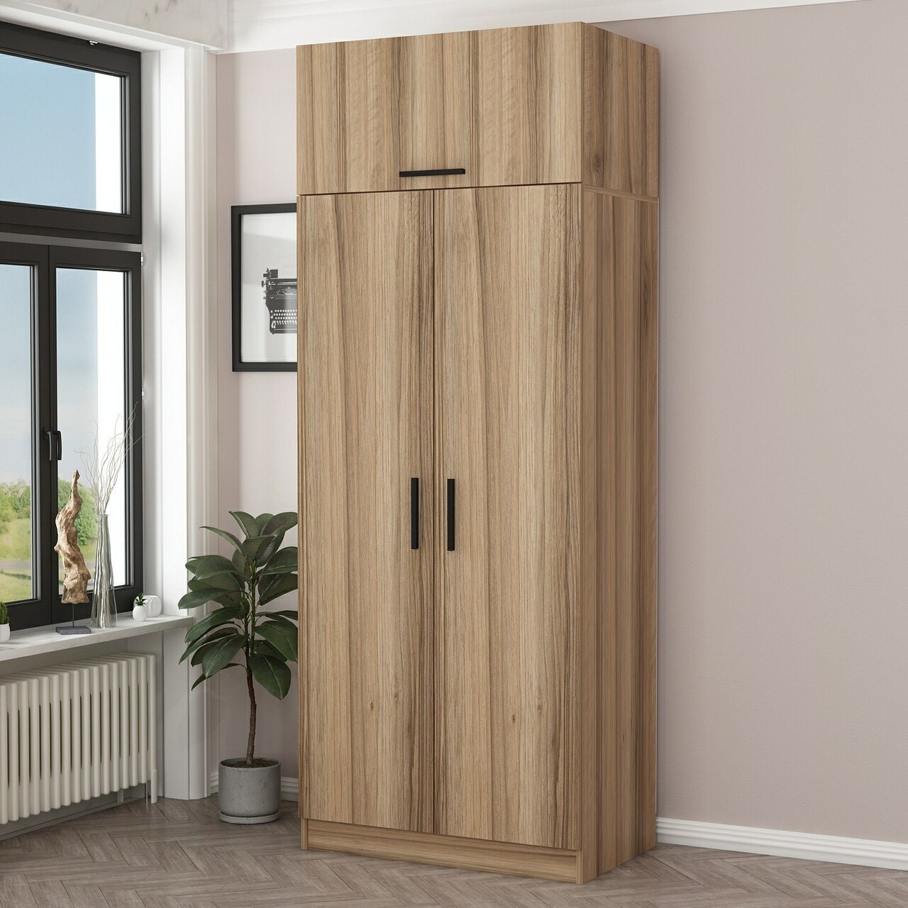 Dulap pentru haine, Minerva, Kale Oak, 90x235x52 cm, PAL, Stejar - 1 | YEO