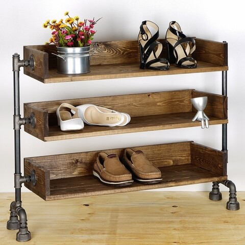 Pantofar, Evila Originals, BORURAF074, 70 x 90 x 35 cm, lemn de molid/metal, nuc/negru BORURAF074