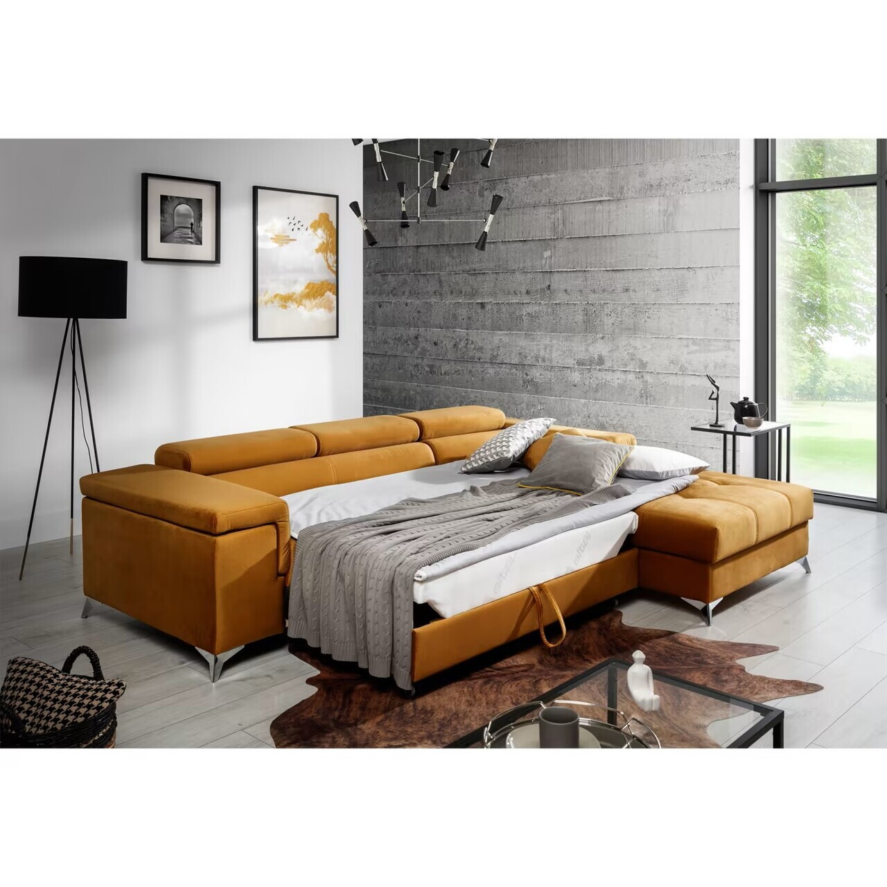 Coltar extensibil dreapta 4 locuri ELTAP, Ric-66, Ricardo, 281x205x88 cm, lemn/poliester, mustar - view 5
