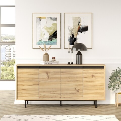Consola, locelso, lv30, 160 x 75.6 x 44.5 cm, pal melaminat, stejar/negru