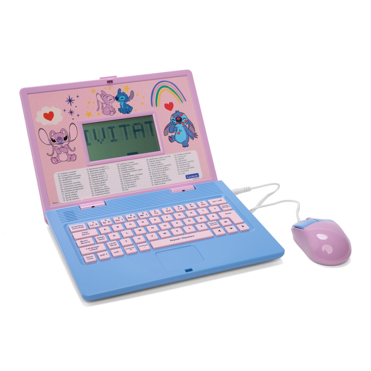 Laptop educational bilingv Ro/En pentru copii Stitch, LEXIBOOK, 5.1x9.7 cm, roz/albastru - imagine 2
