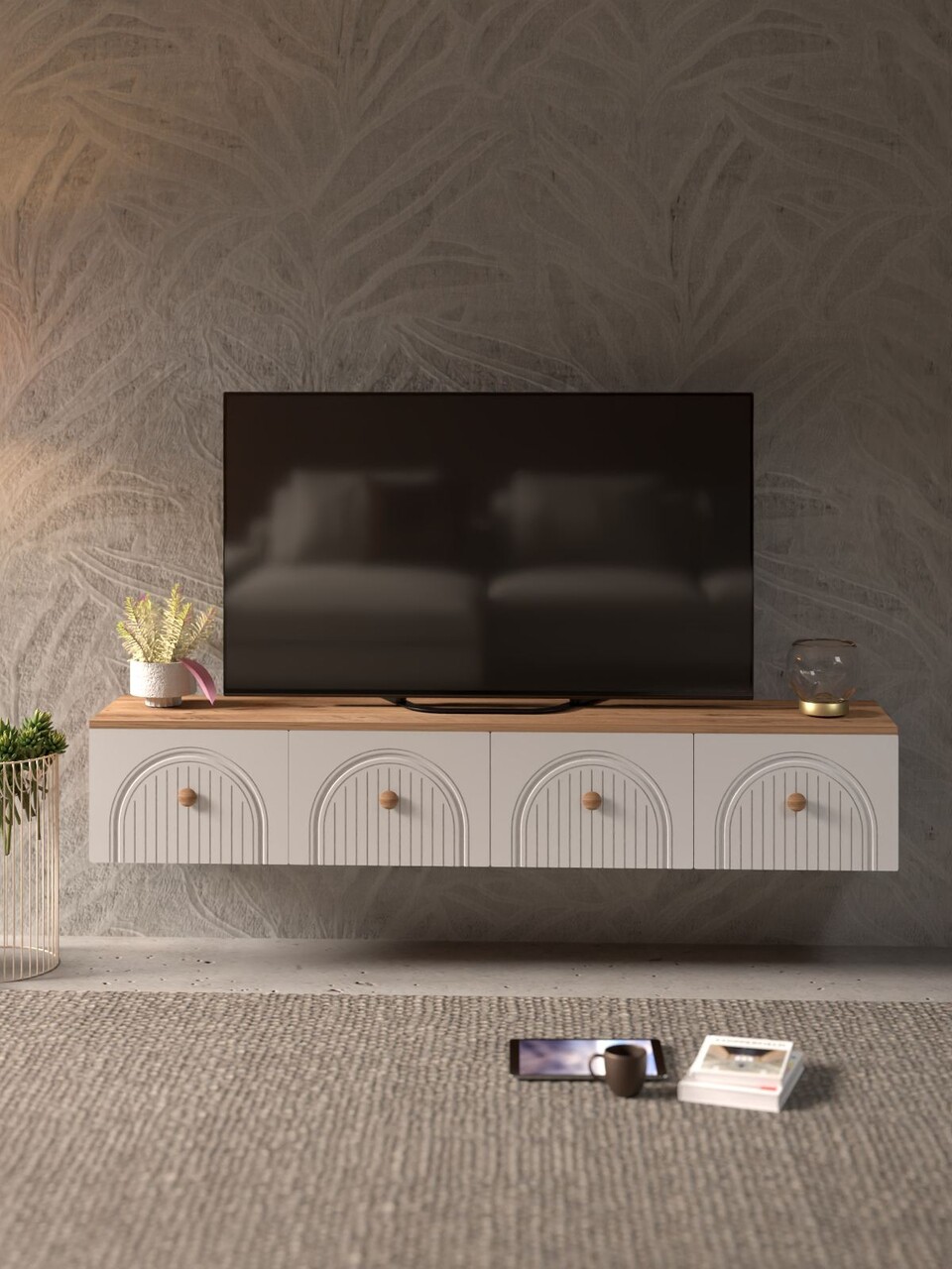 Comoda TV, Hanah Home, Lunera 180, 180x32x35 cm, PAL, Pin Atlantic / Alb - view 2