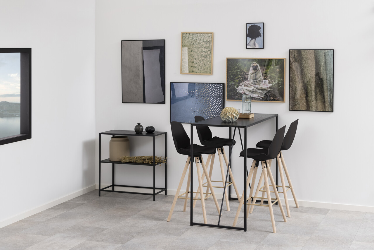 Scaun de bar Oslo, Actona, 46.5x49x105.5 cm, piele ecologica/otel, negru - view 5