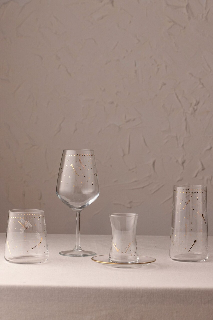 Set de pahare pentru ceai (12 bucăți), L'essentiel Maison, 127RKL1202, Farfurie: 12,6 x 12,6 x 1,5 cm (6 bucăți), Transparent/Auriu - view 4