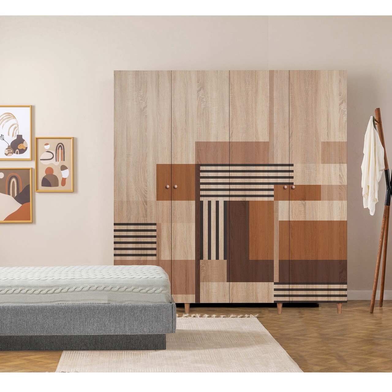 Dulap pentru haine, Vella, Loni 4 -908, 180x192x52 cm, PAL, Sonomo - 1 | YEO
