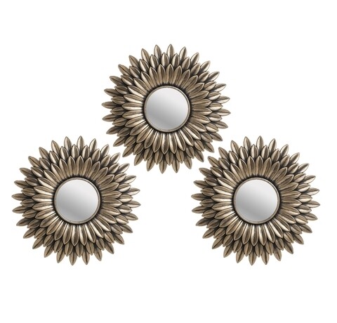 Set 3 oglinzi decorative InArt Lily, Ø25 cm, plastic/sticla, auriu