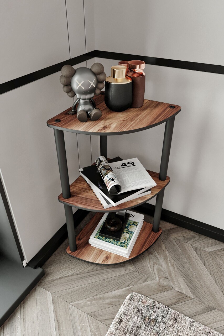 Corp biblioteca, Hanah Home, Bookcase 3-Tiers Corner, 34x72x34 cm, MDF , Maro