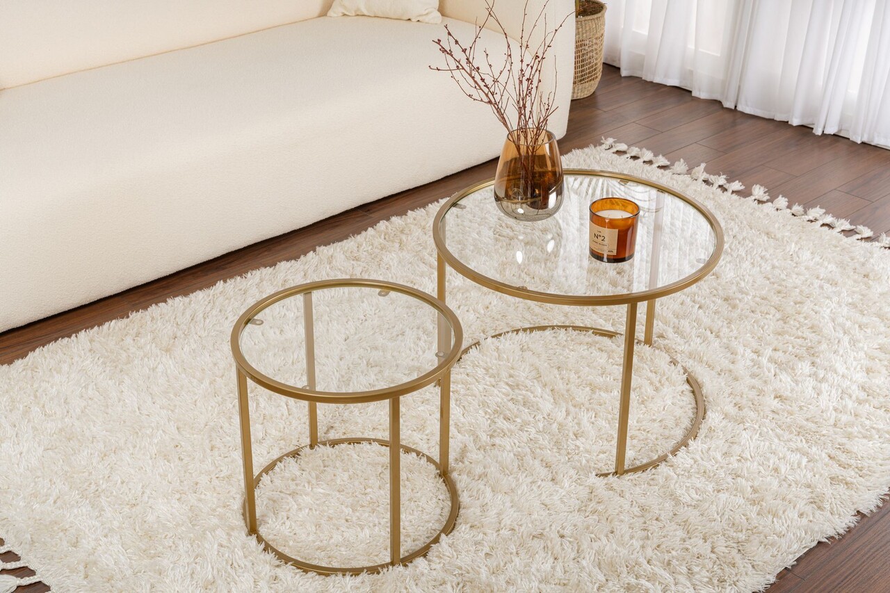 Masuta de cafea, Caliente, Belarus, 60x43x60 cm, GEAM SECURIZAT, Auriu - 2 | YEO