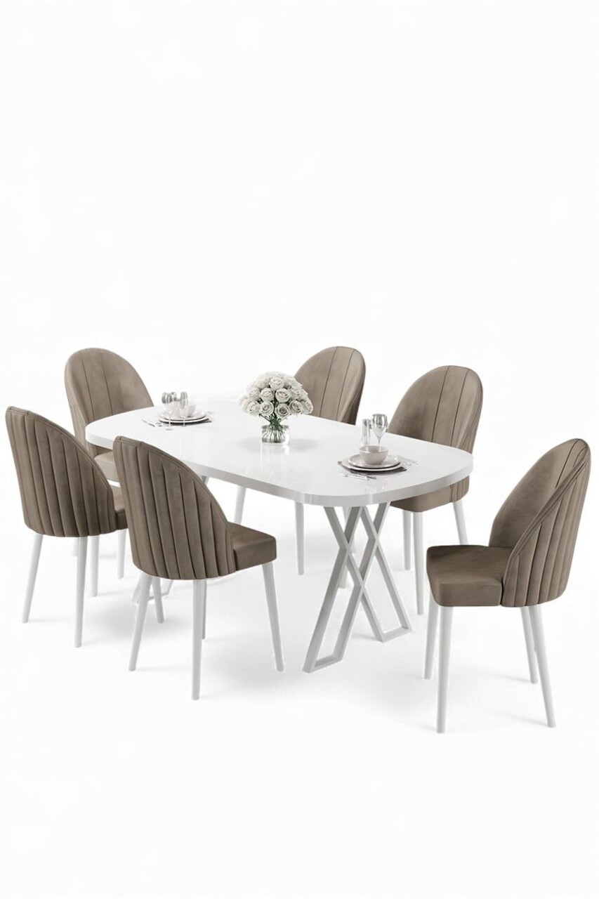 Set masa si scaune (7 Pieces), Hanah Home, Kaye, Alb / Cappuccino - view 2