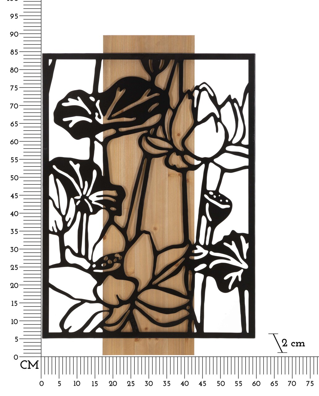Decoratiune de perete Lotus, Mauro Ferretti, 60x90 cm, fier/MDF, negru/maro - 1 | YEO
