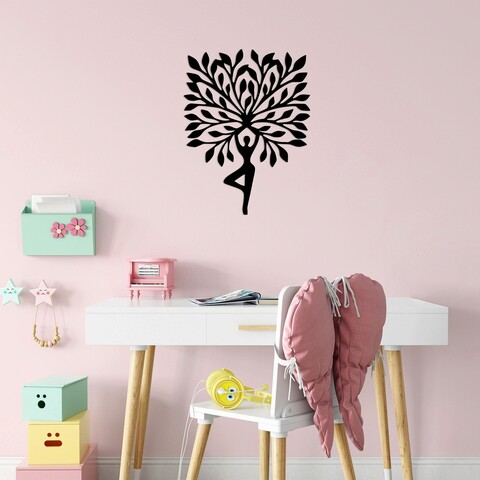 Decoratiune de perete, yoga 3, metal, dimensiune: 53 x 70 cm, negru