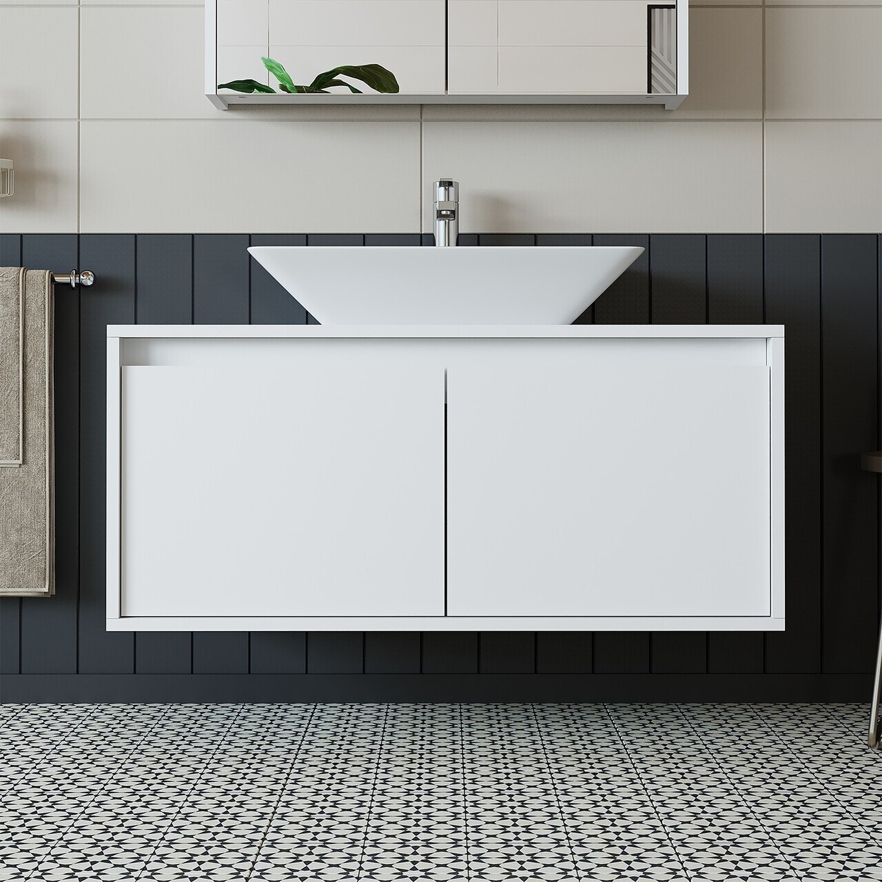 Dulap de baie cu chiuvetă, Hanah Home, 1716, 100x58x45 cm, MDF-LAM, Alb mat — imaginea 2