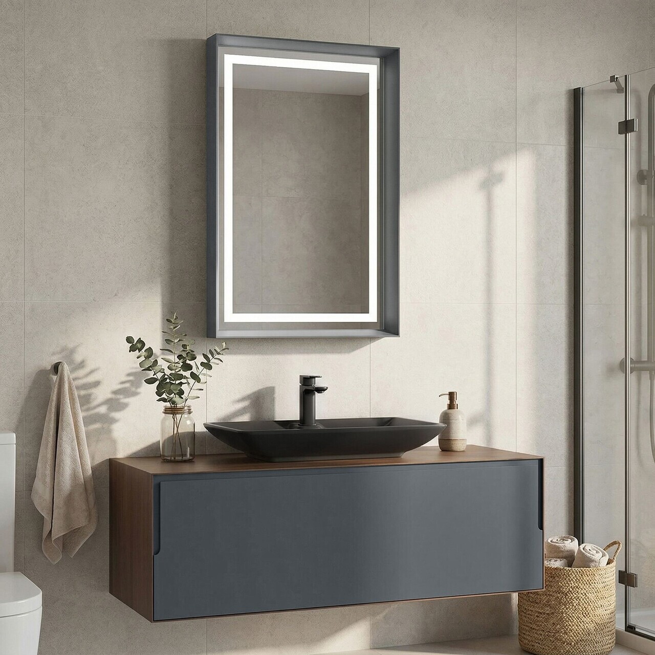 Set Dulap de Baie cu Chiuvetă și Oglindă (2 Piese), Hanah Home, Craft 120, Nuc / Antracit — imaginea 2