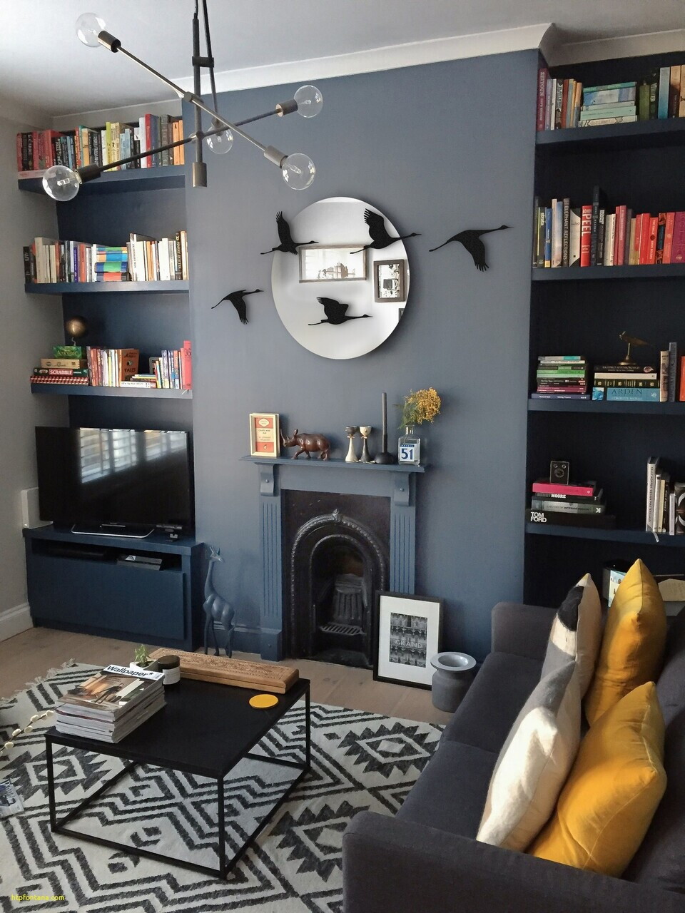 Set de accesorii decorative de perete din metal, DK-FLY-BR104, Diametru oglindă: 50 cm, Negru — imaginea 8