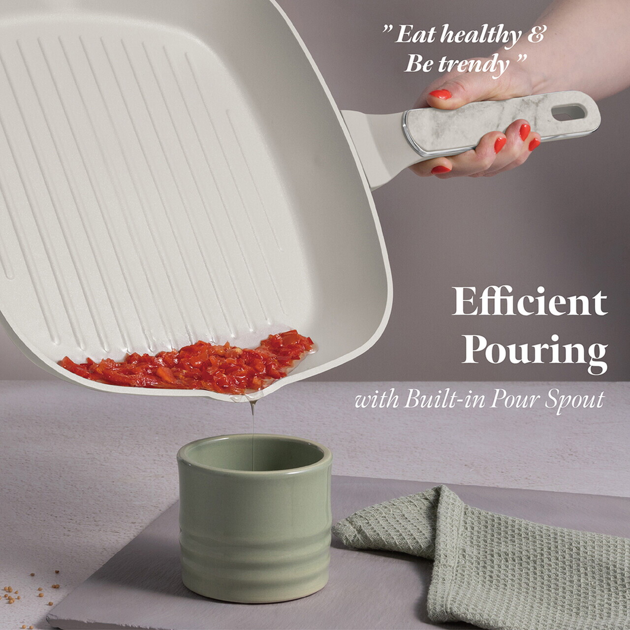 Tigaie grill Berlinger Haus, Sahara Marble, 28 cm, 2.1 L, aluminiu forjat, crem mat/marmura - imagine 7