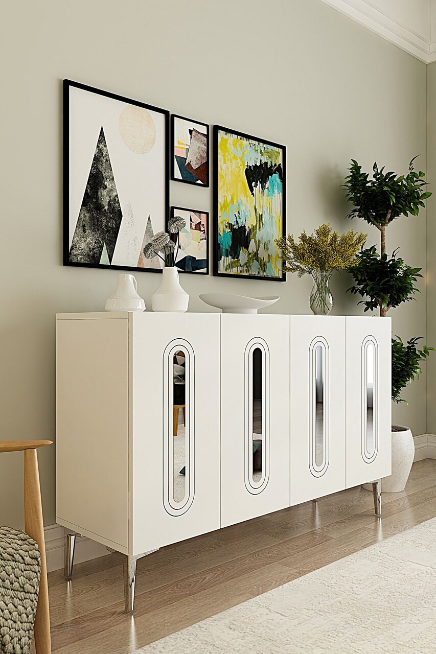 Consola, Hanah Home, Rany 120, 120x75x32 cm, Alb / Argintiu - view 2