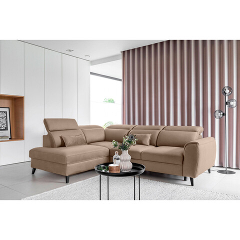 Coltar extensibil stanga 4 locuri ELTAP, LT-20NU, Noble, 255x201x100 cm, lemn/poliester, maro deschis