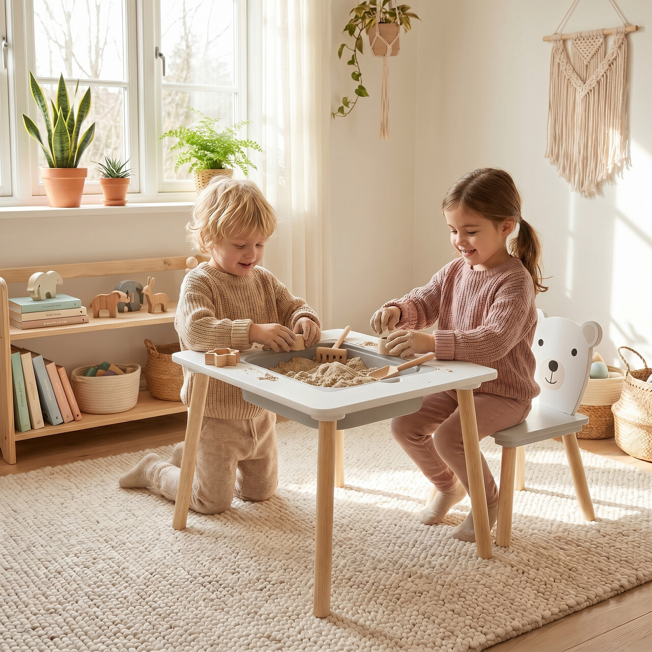 Set birou cu 2 scaune Bear, U-Grow, 60x48x44 cm / 26.5x26.5x48 cm, MDF/polipropilena, alb/natur - view 5