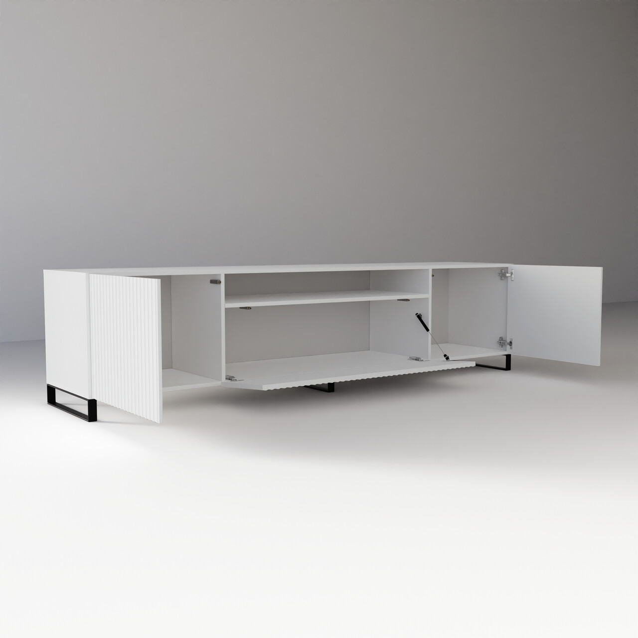 Comoda TV ADRK, Noemi, 200x41x53 cm, PAL melaminat/MDF, alb — imaginea 4