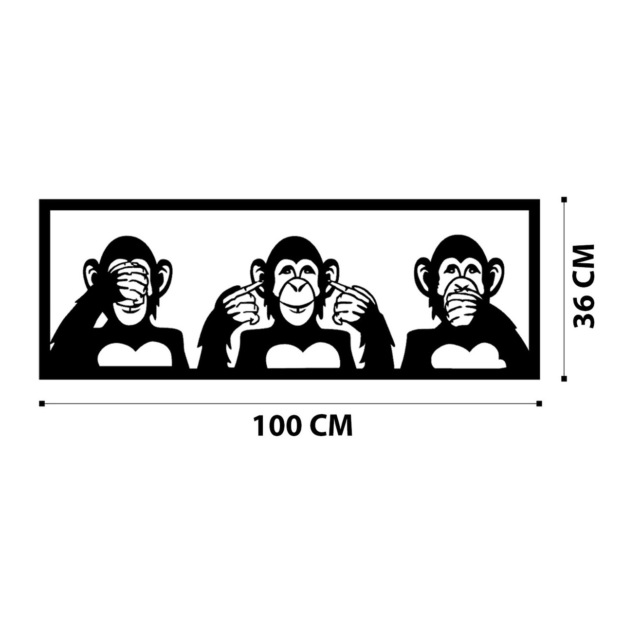 Decoratiune de perete, Three Monkeys-L, metal, 100 x 36 cm, negru