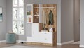 Dulap cu pantofar, cuier si oglinda DD5-AW, Locelso, 140x36.8x181.8 cm, PAL, natural/alb