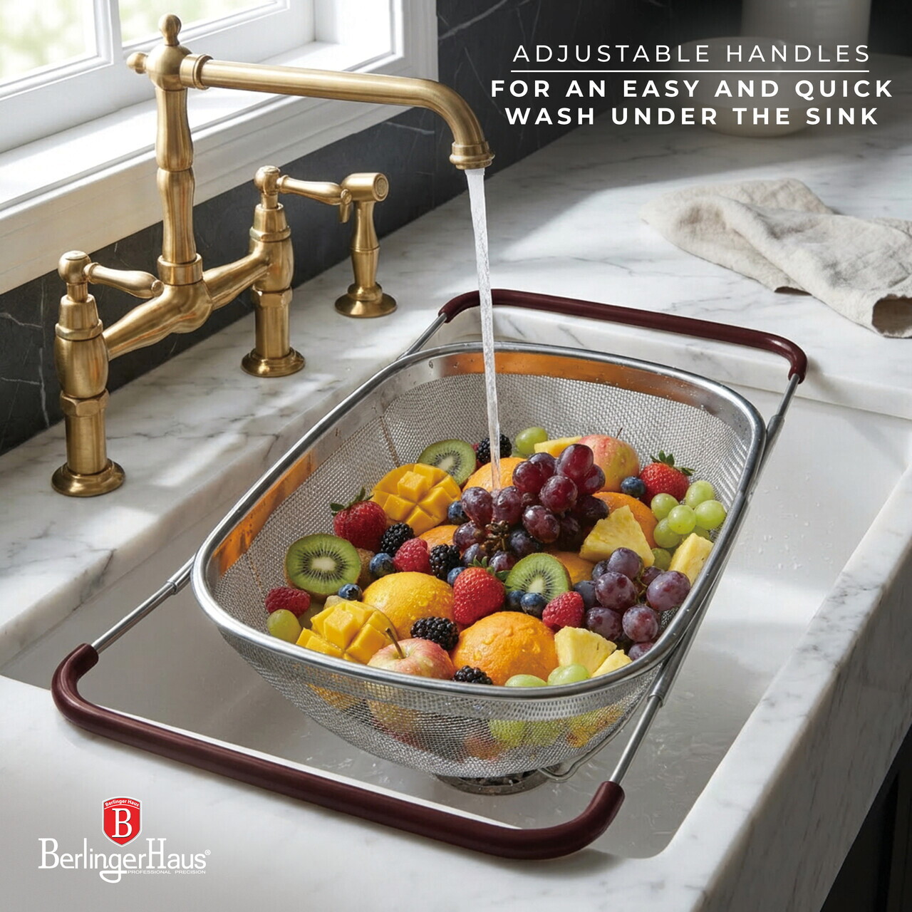 Strecuratoare cu manere reglabile Berlinger Haus, Leonardo, 34x24x11 cm, inox 18/10, argintiu/visiniu - imagine 9
