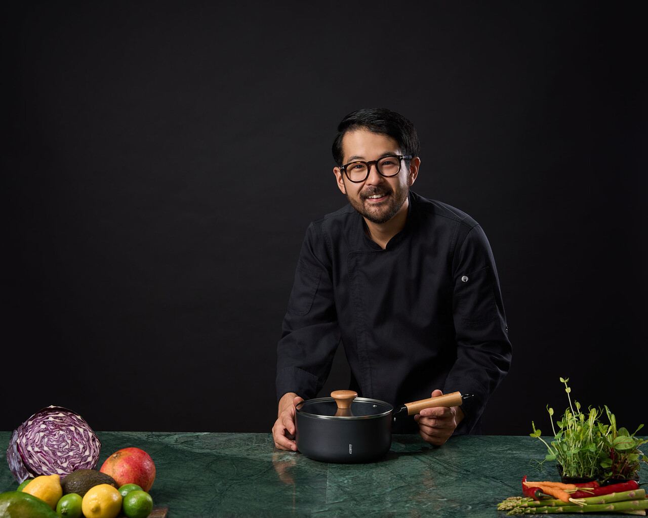 Oala cu capac, Samurai Gourmet by Rikito Watanabe si Cooking by Heinner, 20x9.5 cm, 2.7 L, aluminiu, negru/natur