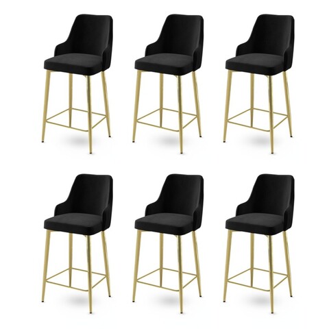 Set scaune de bar 6 piese, Charlotte, Enox, Metal, Negru