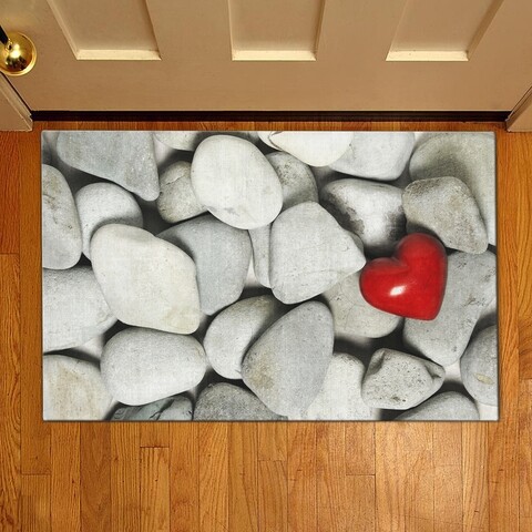 Covoras de intrare Heart and stones, Casberg, 38×58 cm, poliester, gri/rosu Casberg