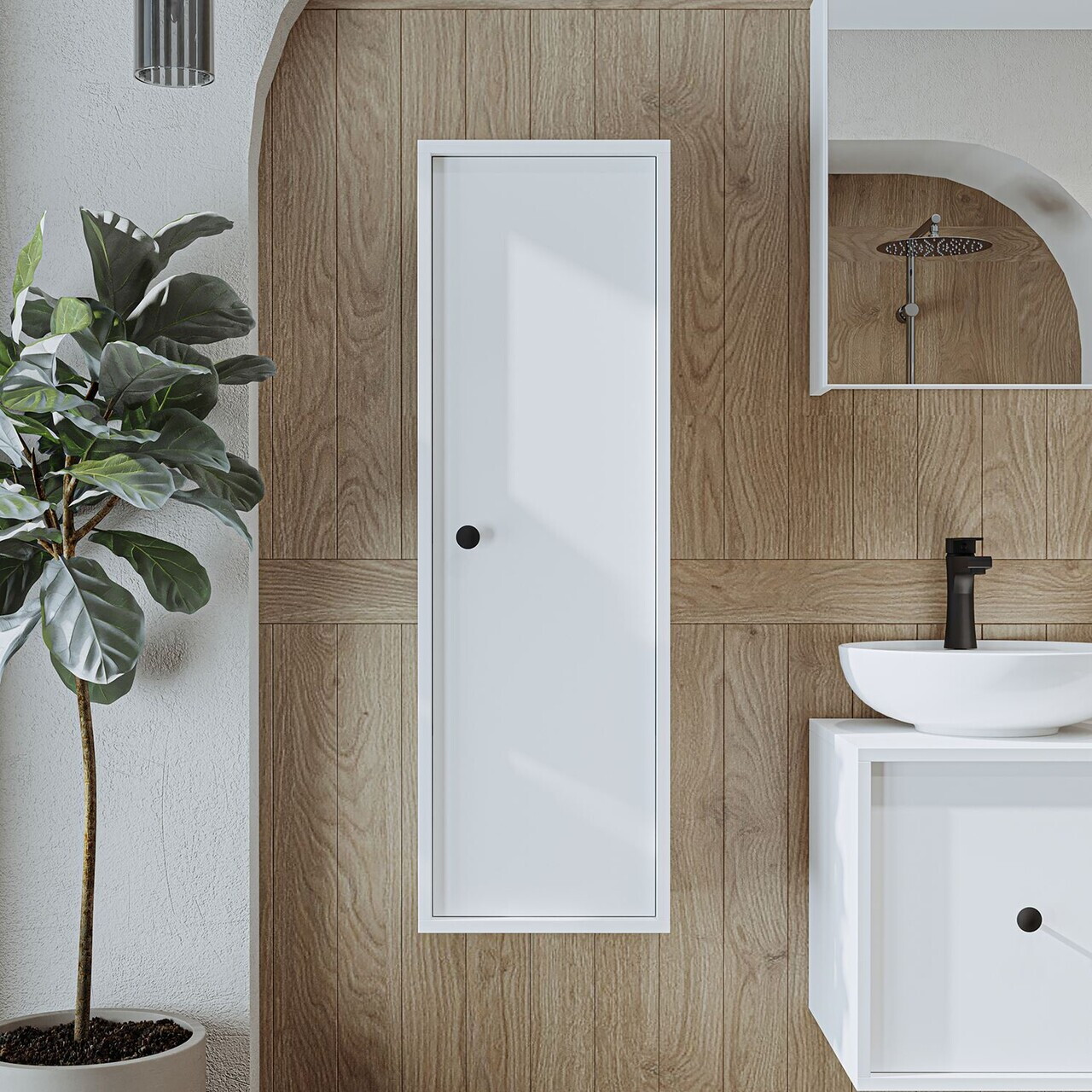 Dulap de baie, Hanah Home, 2204, 35x110x30 cm, MDF, Alb — imaginea 3