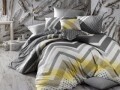 Lenjerie de pat dubla, 4 piese, amestec bumbac, Nazenin Home, Kerry Grey, alb/gri/galben