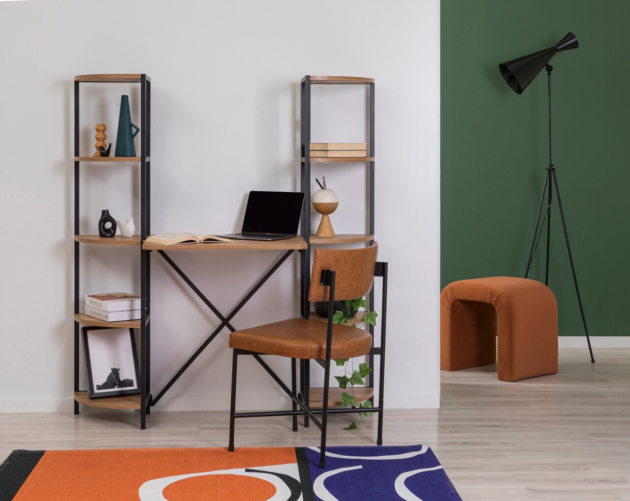 Birou, Sapphire, Aura Rafix, 139x155x34 cm, PAL, Pin Atlantic / Negru - 1 | YEO