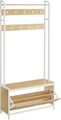 Cuier cu bancheta si pantofar Modern Design, Vasagle, 85x30x180 cm, PAL/otel, alb/natural