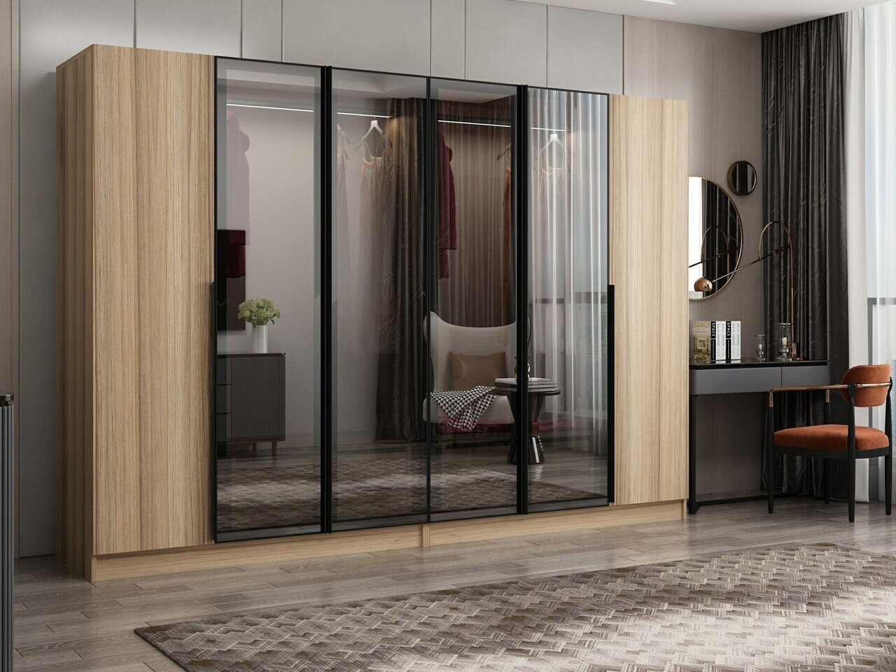 Dulap pentru haine, Hanah Home, Nisa, 270x210x52 cm, Dore — imaginea 3