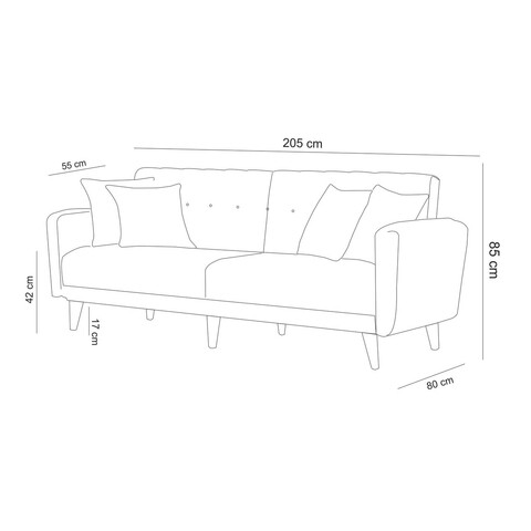 Set canapea extensibilă, Unique Design, 867UNQ1588, Lemn de carpen, Gri